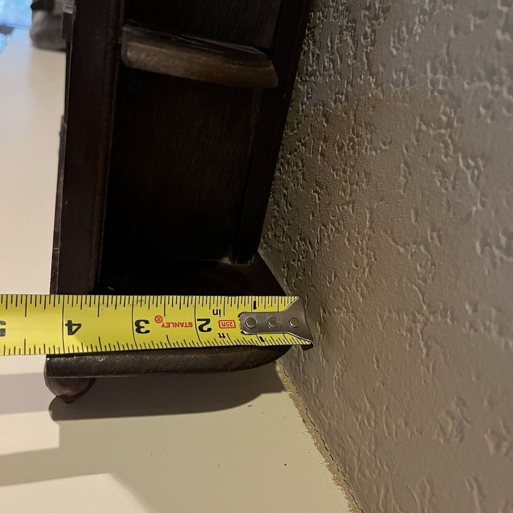 Vintage Small Cabinet Wood 2 Shelves Glass Door Footed Wall Hanging 17" - Picture 13 of 13